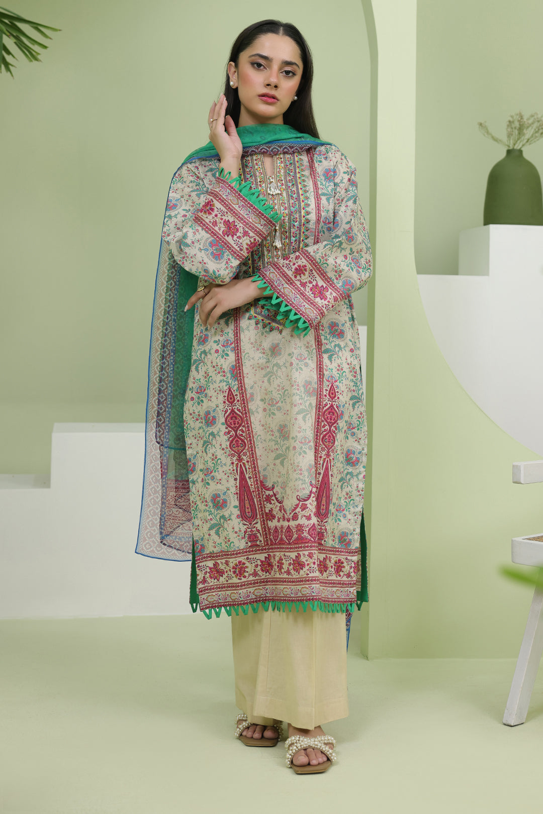 Zellbury | Unstitched 2 Piece Lawn | Embroidered Shirt Dupatta - 1714 - House Of Hania