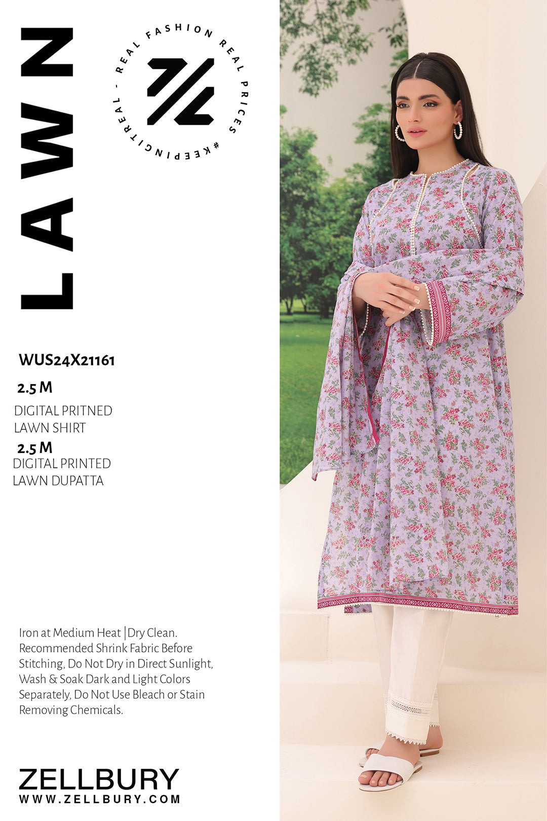 Zellbury | Unstitched 2 Piece Lawn | Shirt Dupatta - 1161 - House Of Hania