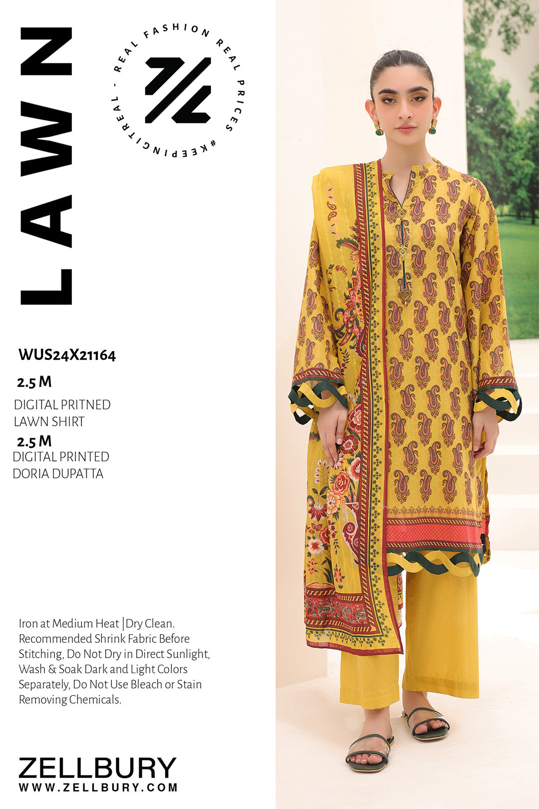 Zellbury | Unstitched 2 Piece Lawn | Shirt Dupatta - 1164 - House Of Hania