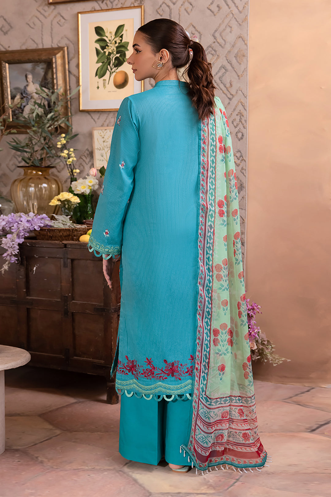 Zellbury | Unstitched 3 Piece Blue | Embroidered Shirt Shalwar Dupatta - 1115 - House Of Hania