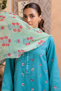 Zellbury | Unstitched 3 Piece Blue | Embroidered Shirt Shalwar Dupatta - 1115 - House Of Hania