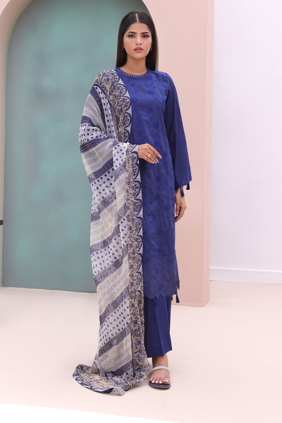 Zellbury | Unstitched 3 Piece Cambric | Embroidered Shirt Dupatta - 0604 - House Of Hania