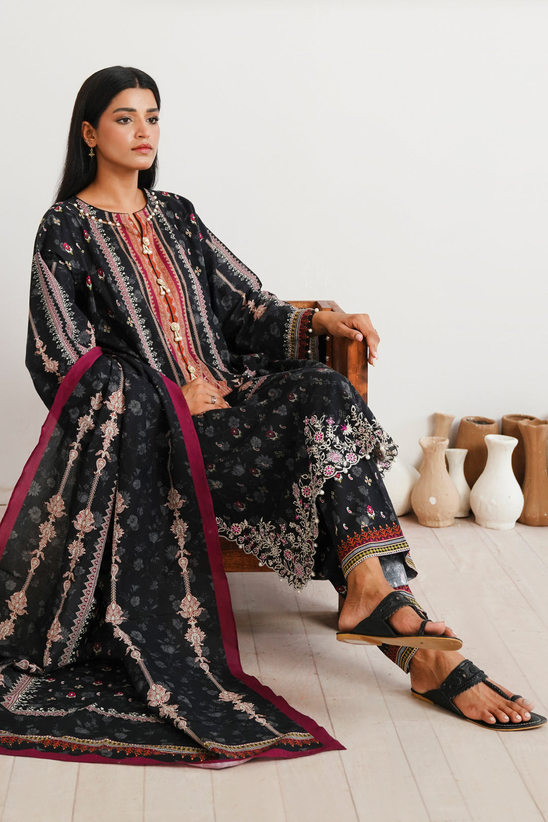 Zellbury | Unstitched 3 Piece Cambric | Embroidered Shirt Shalwar Dupatta - 0063 - House Of Hania