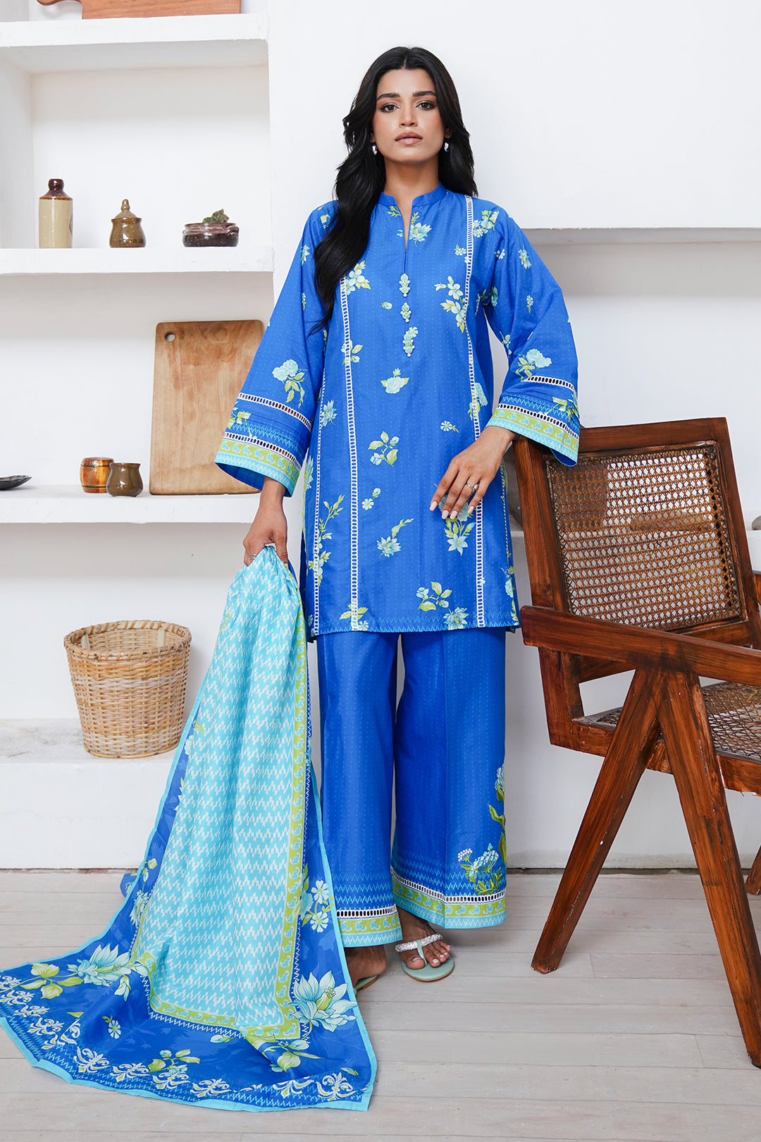 Zellbury | Unstitched 3 Piece Cambric | Embroidered Shirt Shalwar Dupatta - 0065 - House Of Hania