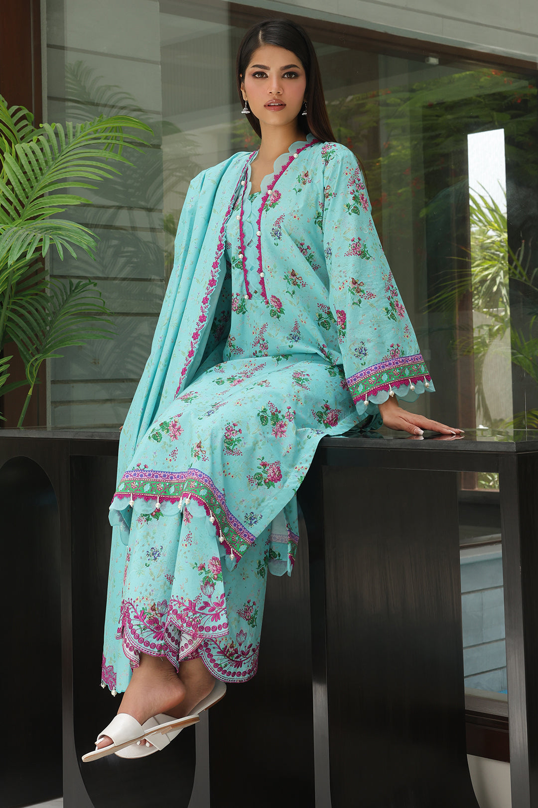 Zellbury | Unstitched 3 Piece Cambric | Embroidered Shirt Shalwar Dupatta - 0067 - House Of Hania