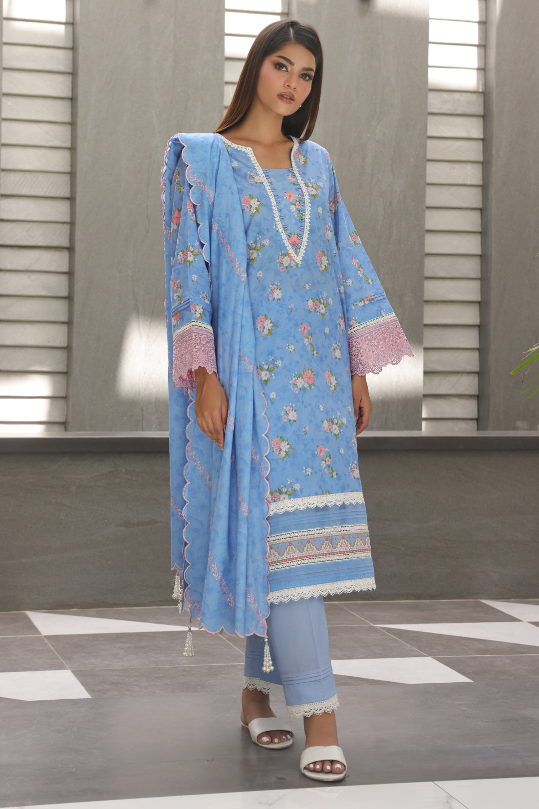 Zellbury | Unstitched 3 Piece Cambric | Embroidered Shirt Shalwar Dupatta - 0068 - House Of Hania