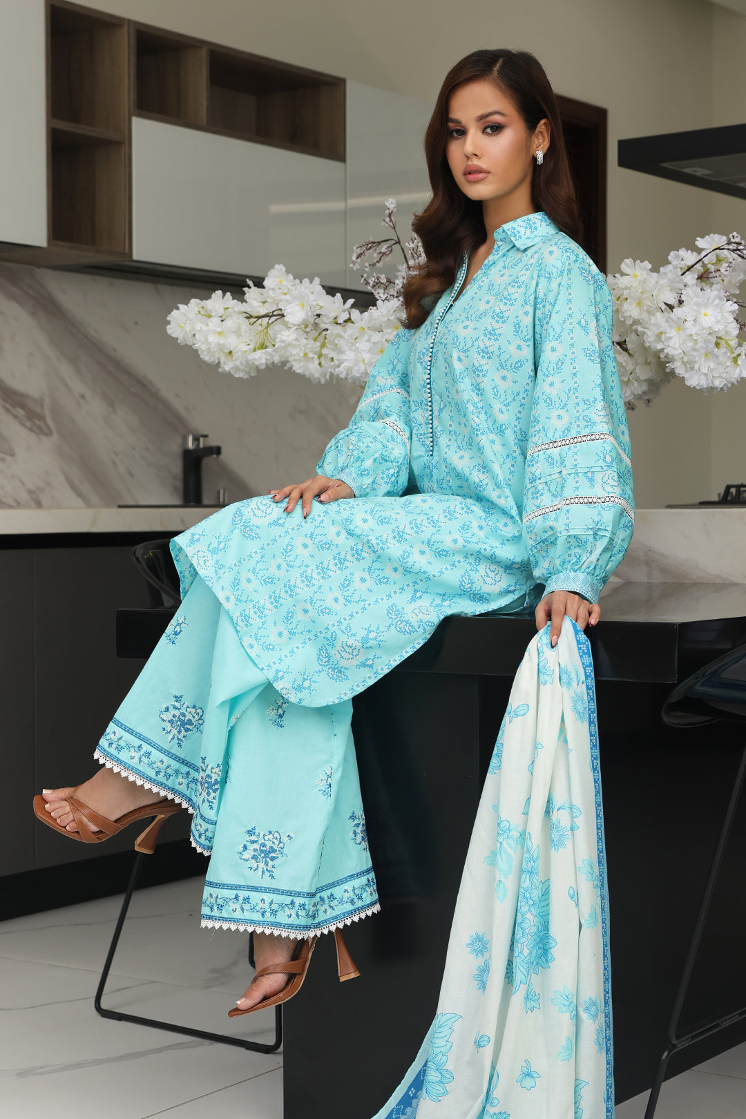 Zellbury | Unstitched 3 Piece Cambric | Embroidered Shirt Shalwar Dupatta - 0070 - House Of Hania