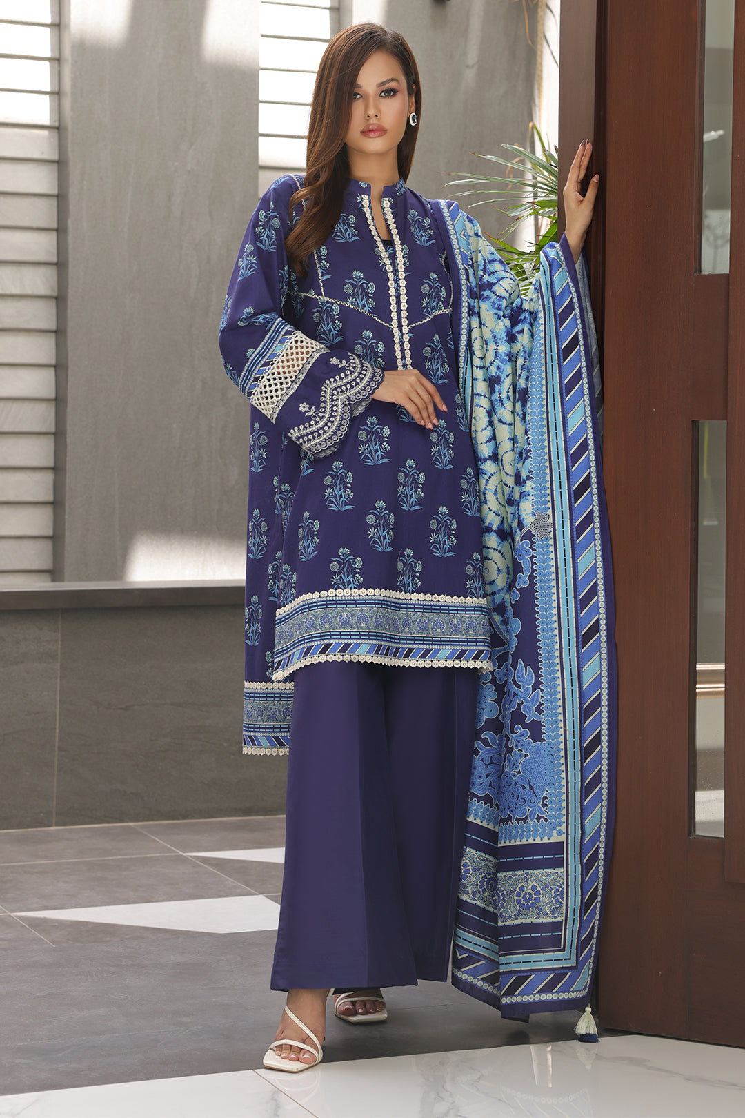 Zellbury | Unstitched 3 Piece Cambric | Embroidered Shirt Shalwar Dupatta - 0072 - House Of Hania