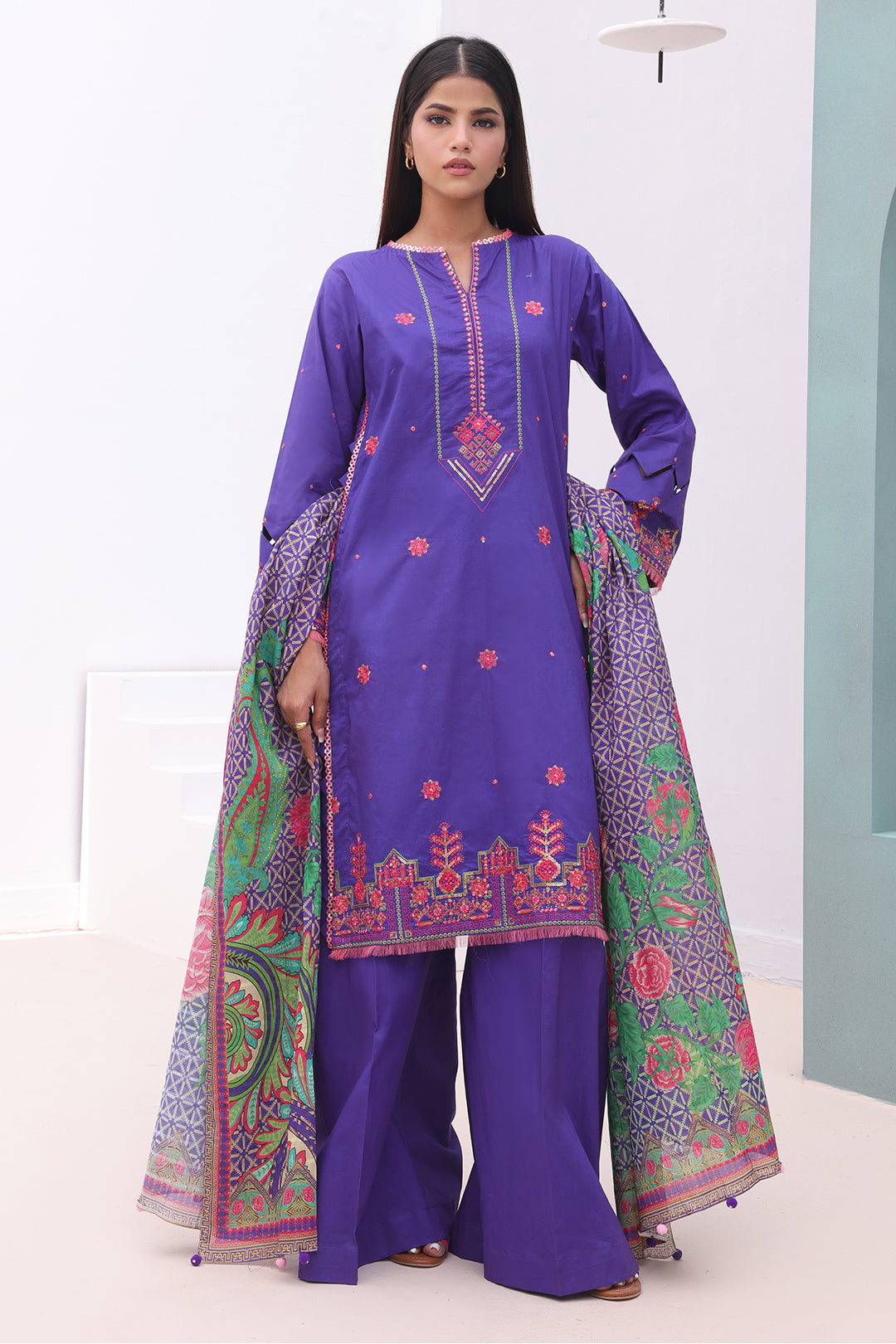 Zellbury | Unstitched 3 Piece Cambric | Embroidered Shirt Shalwar Dupatta - 0082 - House Of Hania