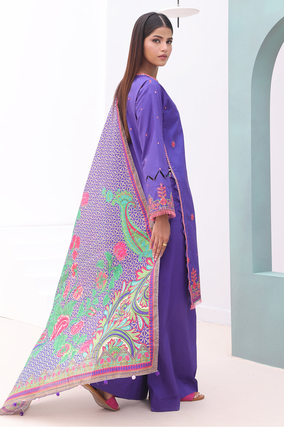 Zellbury | Unstitched 3 Piece Cambric | Embroidered Shirt Shalwar Dupatta - 0082 - House Of Hania