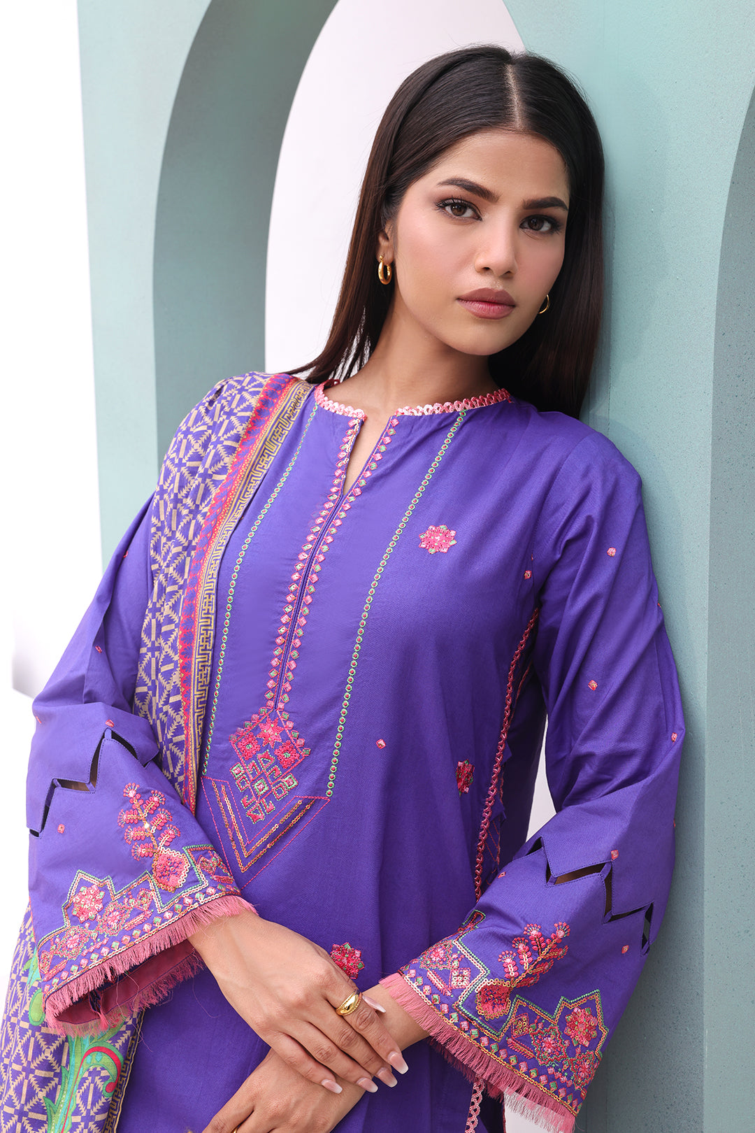 Zellbury | Unstitched 3 Piece Cambric | Embroidered Shirt Shalwar Dupatta - 0082 - House Of Hania
