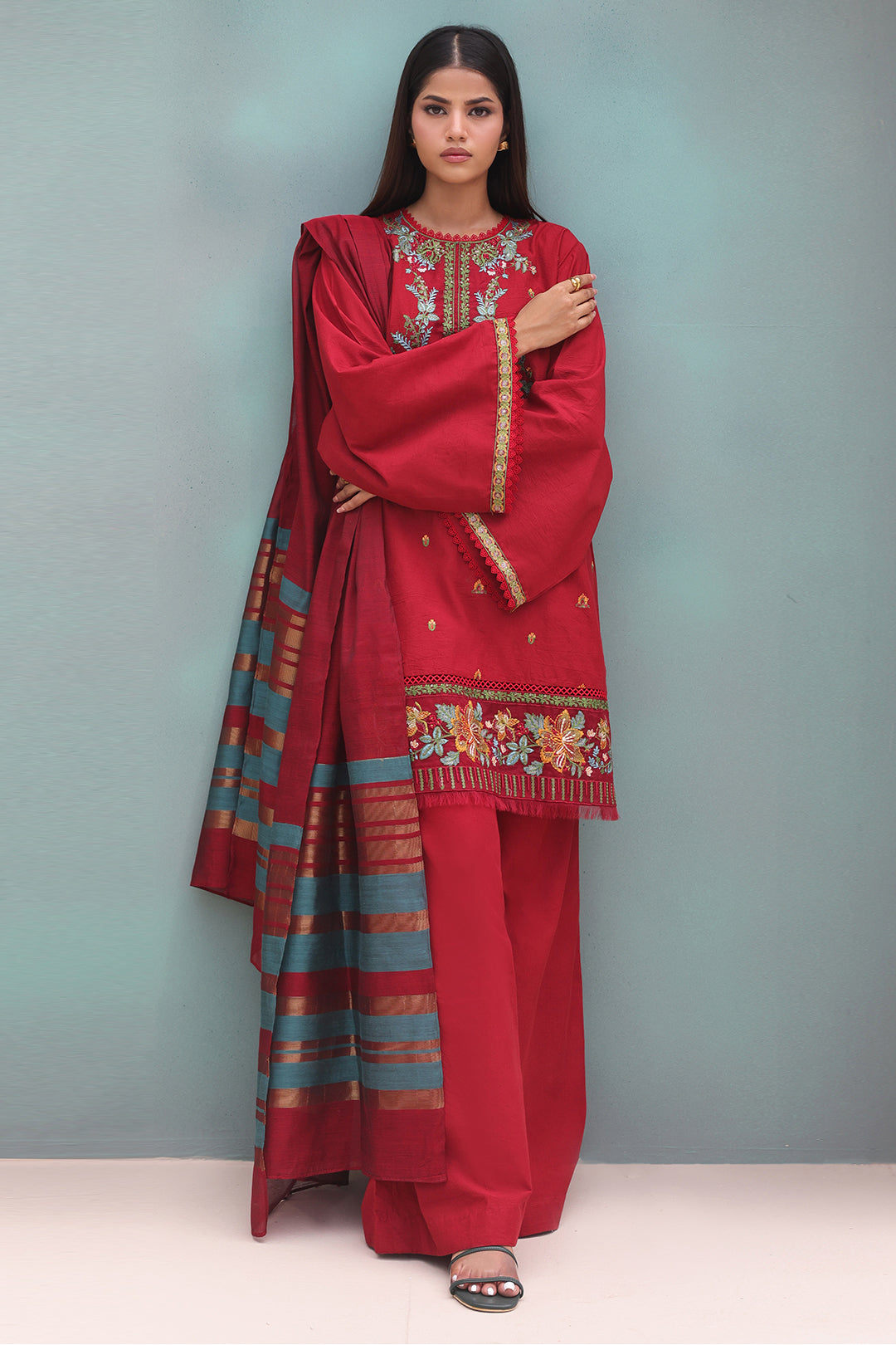 Zellbury | Unstitched 3 Piece Cambric | Embroidered Shirt Shalwar Dupatta - 0083 - House Of Hania