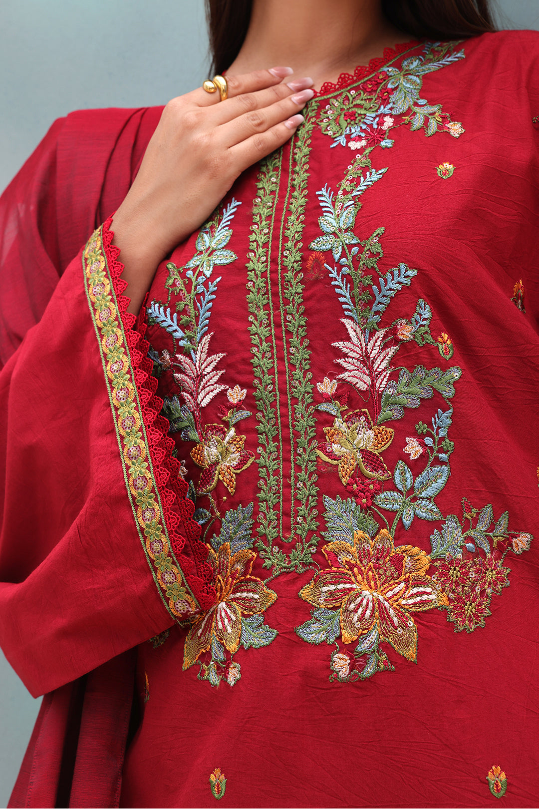 Zellbury | Unstitched 3 Piece Cambric | Embroidered Shirt Shalwar Dupatta - 0083 - House Of Hania