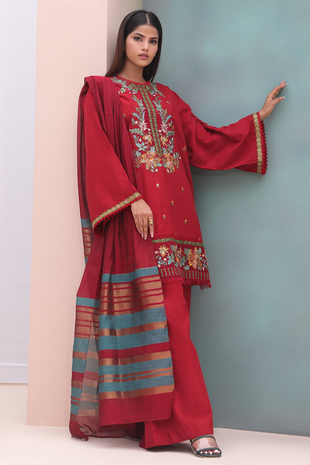 Zellbury | Unstitched 3 Piece Cambric | Embroidered Shirt Shalwar Dupatta - 0083 - House Of Hania