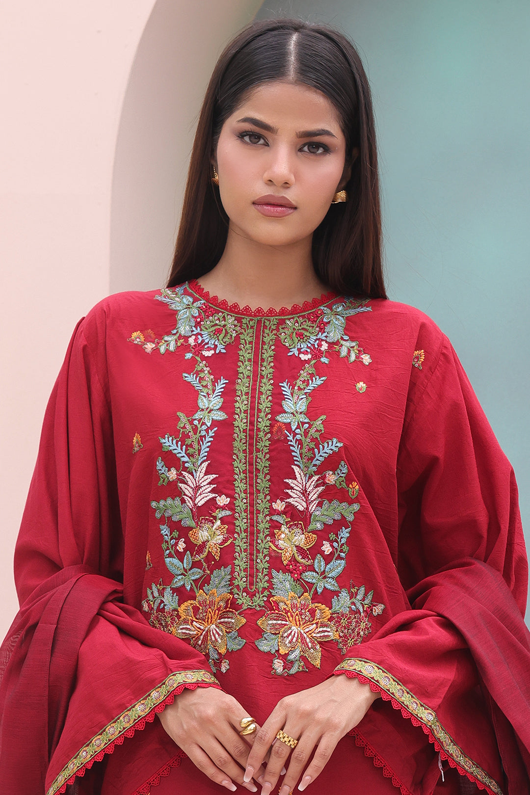 Zellbury | Unstitched 3 Piece Cambric | Embroidered Shirt Shalwar Dupatta - 0083 - House Of Hania