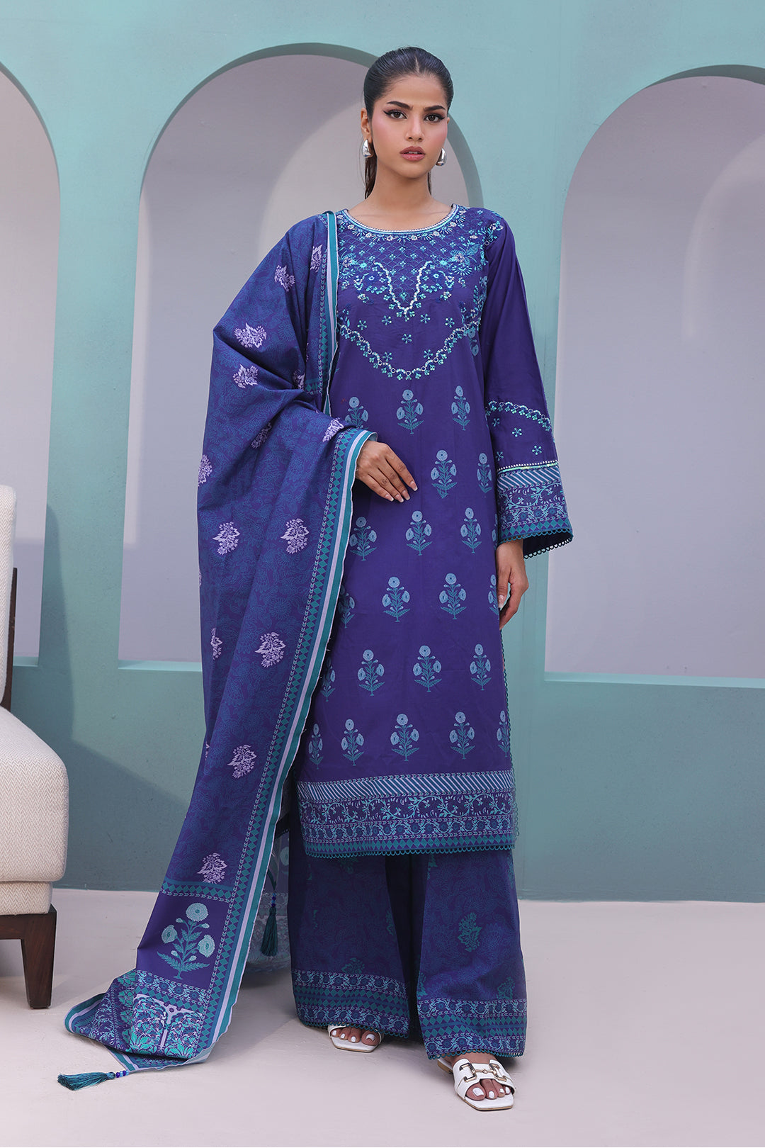Zellbury | Unstitched 3 Piece Cambric | Embroidered Shirt Shalwar Dupatta - 0141 - House Of Hania