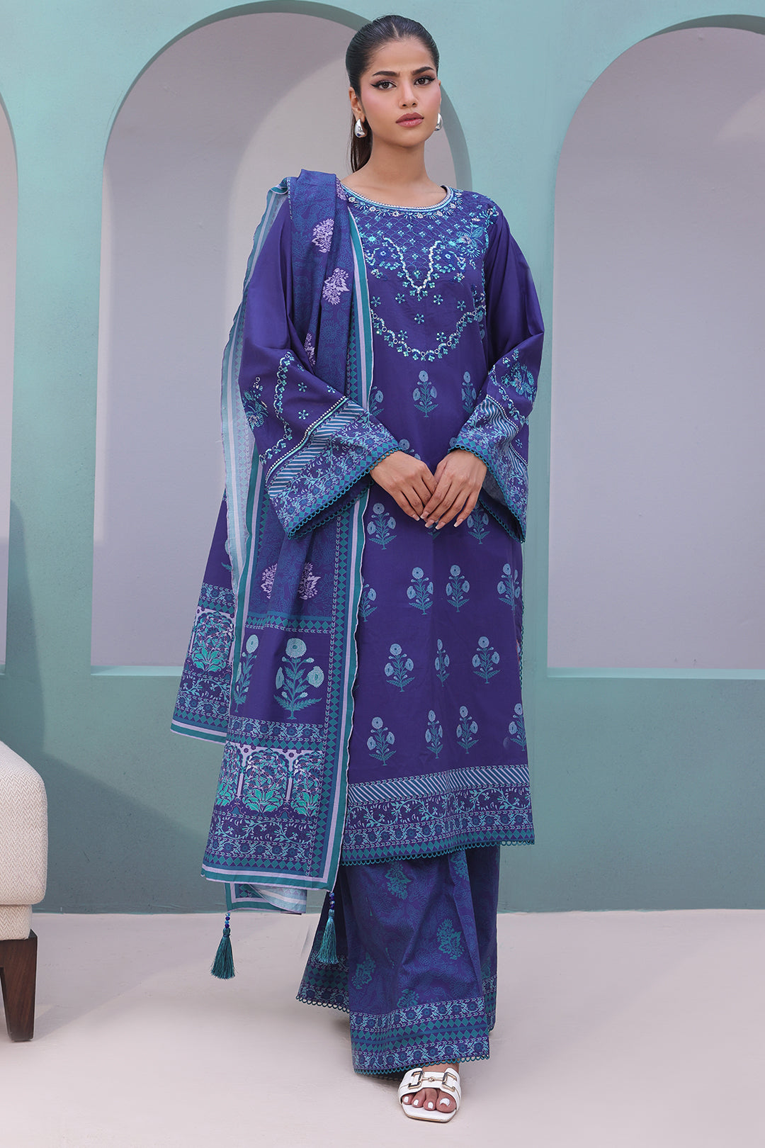 Zellbury | Unstitched 3 Piece Cambric | Embroidered Shirt Shalwar Dupatta - 0141 - House Of Hania