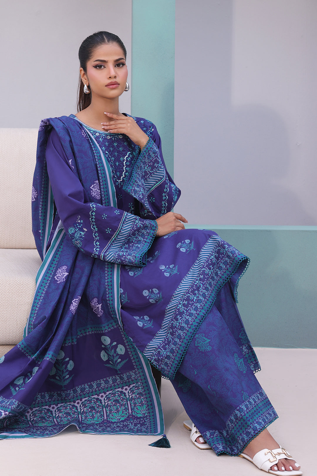 Zellbury | Unstitched 3 Piece Cambric | Embroidered Shirt Shalwar Dupatta - 0141 - House Of Hania