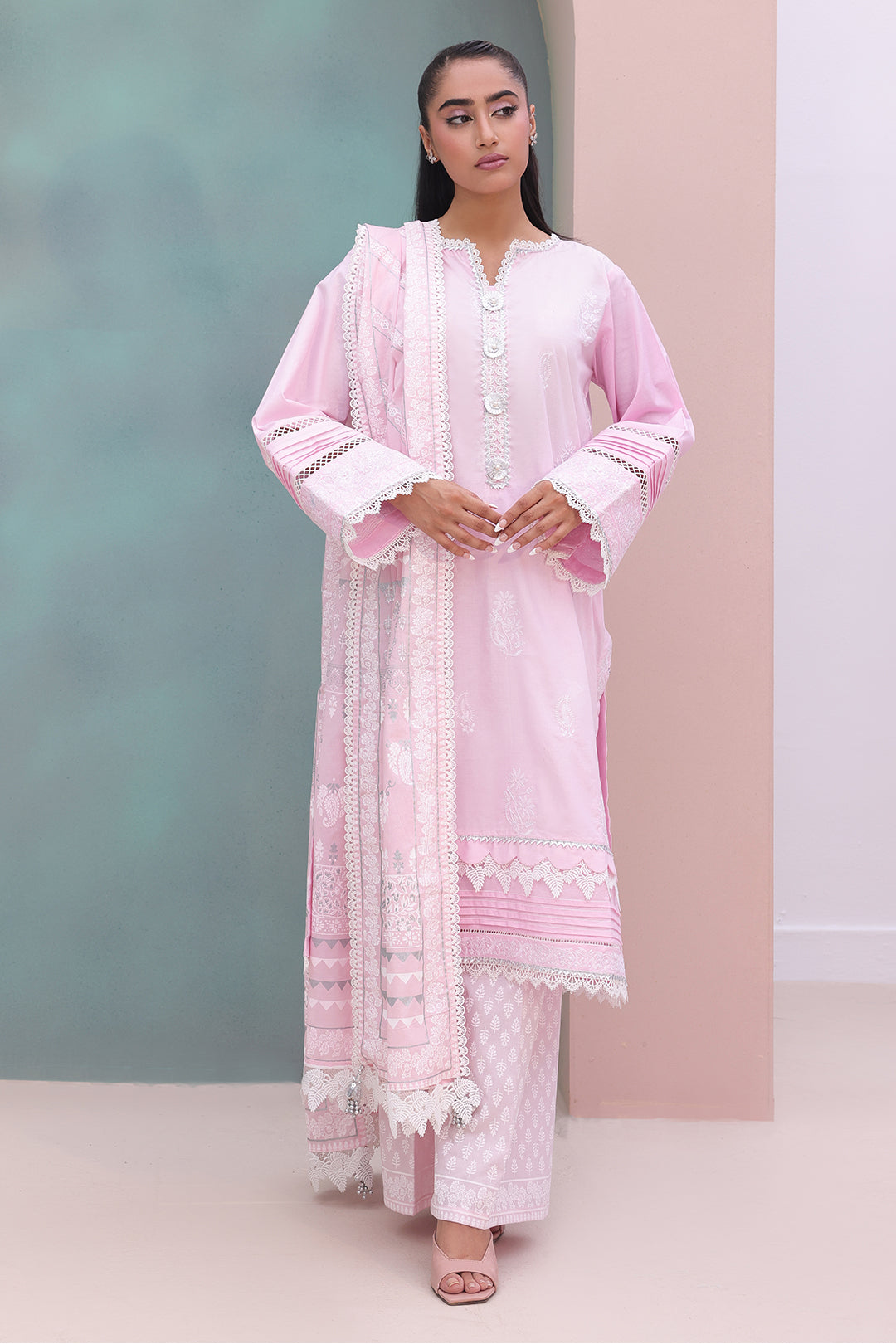 Zellbury | Unstitched 3 Piece Cambric | Embroidered Shirt Shalwar Dupatta - 0147 - House Of Hania