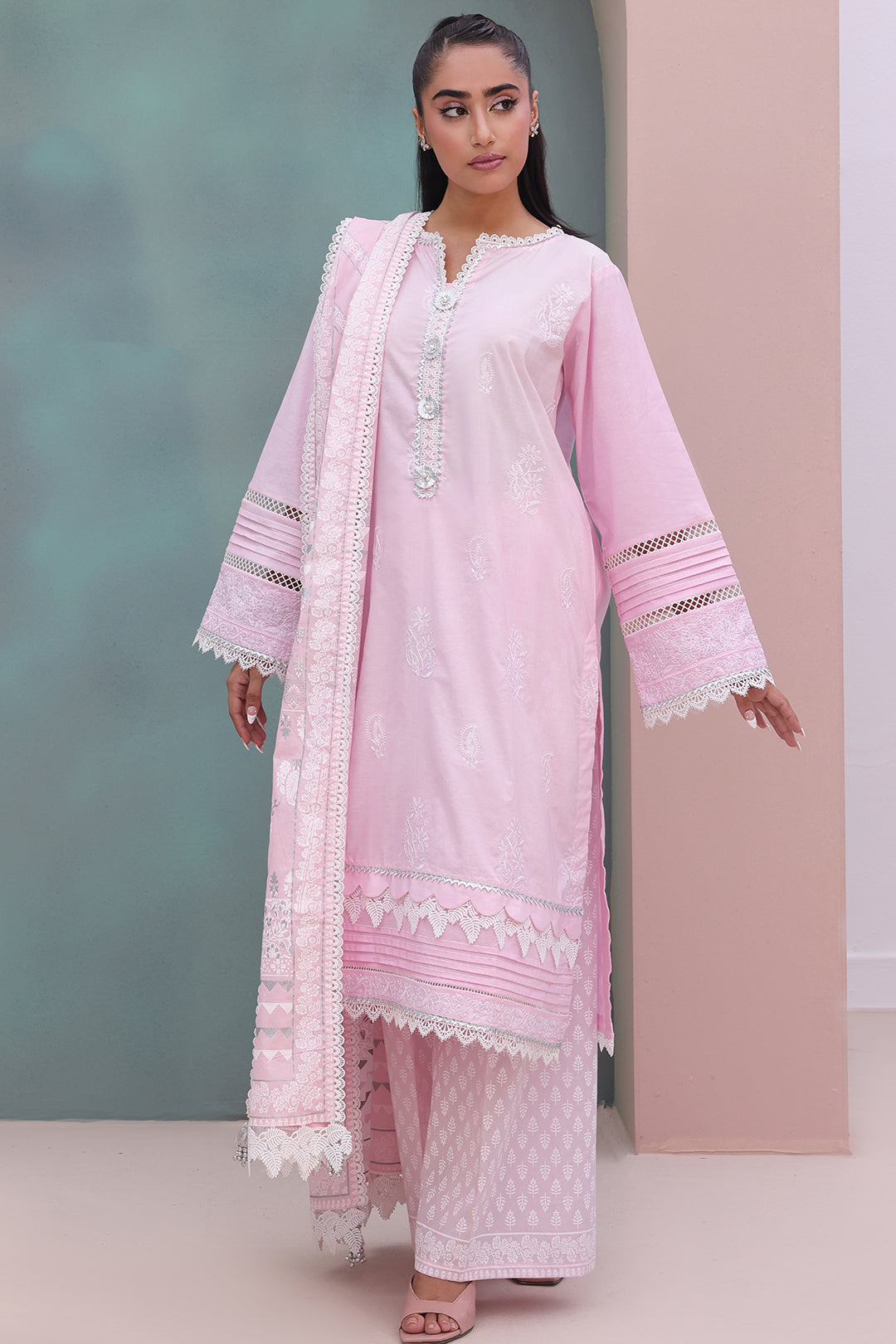 Zellbury | Unstitched 3 Piece Cambric | Embroidered Shirt Shalwar Dupatta - 0147 - House Of Hania