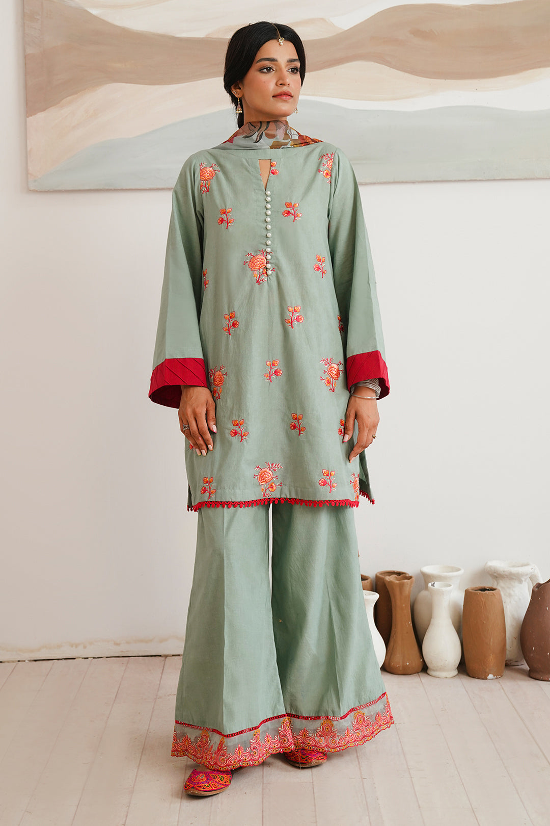 Zellbury | Unstitched 3 Piece Cambric | Embroidered Shirt Shalwar Dupatta - 0149 - House Of Hania