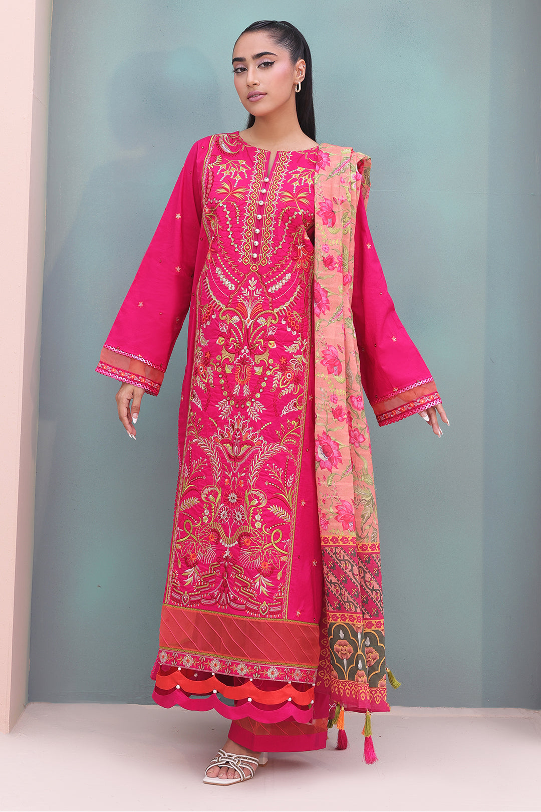 Zellbury | Unstitched 3 Piece Cambric | Embroidered Shirt Shalwar Dupatta - 0151 - House Of Hania
