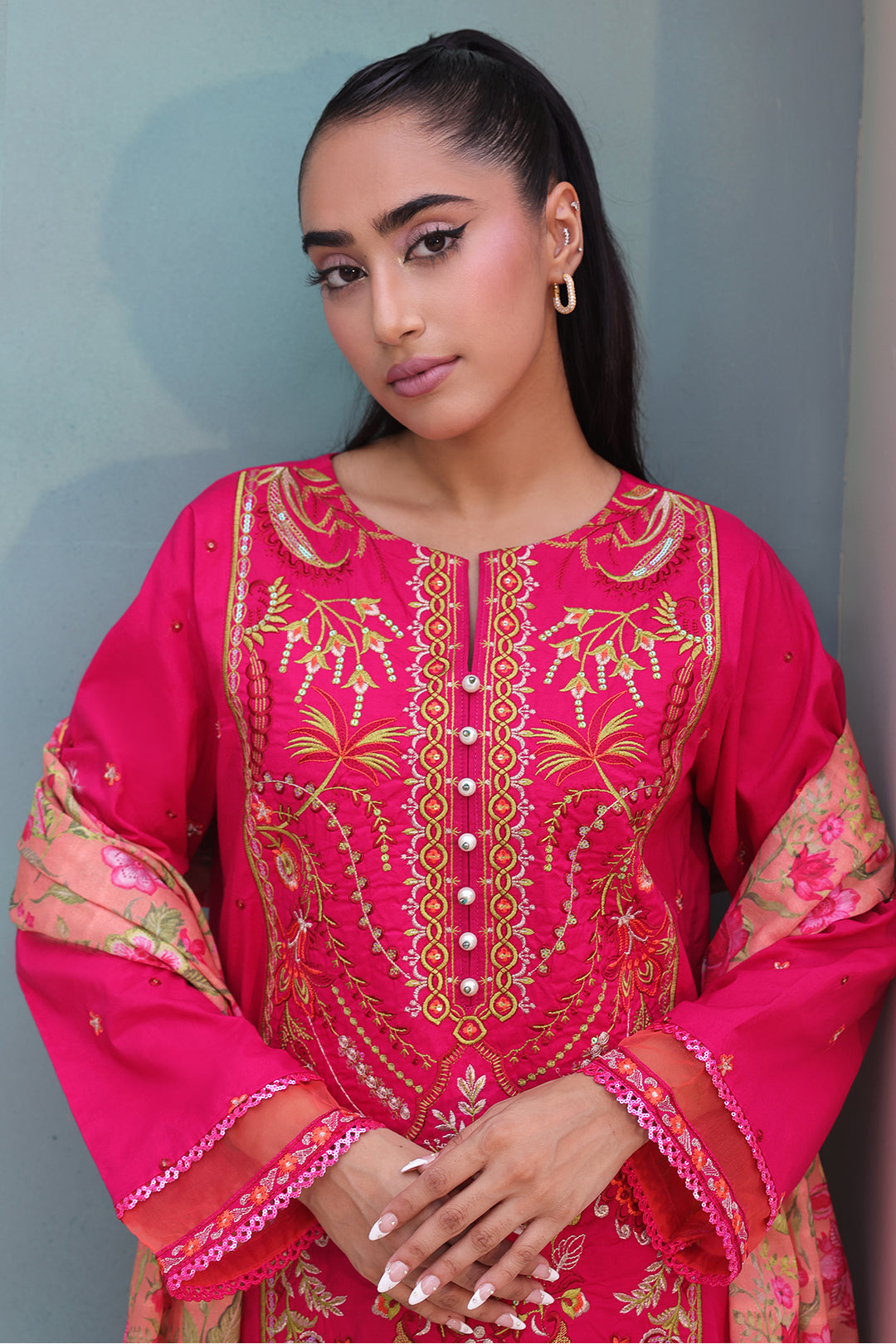 Zellbury | Unstitched 3 Piece Cambric | Embroidered Shirt Shalwar Dupatta - 0151 - House Of Hania