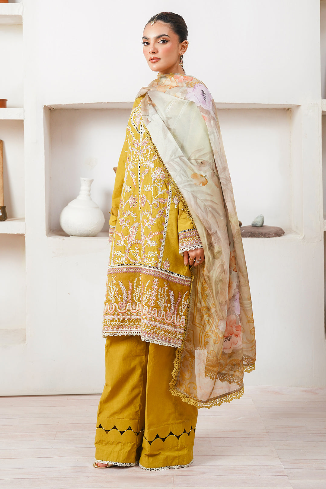 Zellbury | Unstitched 3 Piece Cambric | Embroidered Shirt Shalwar Dupatta - 0156 - House Of Hania