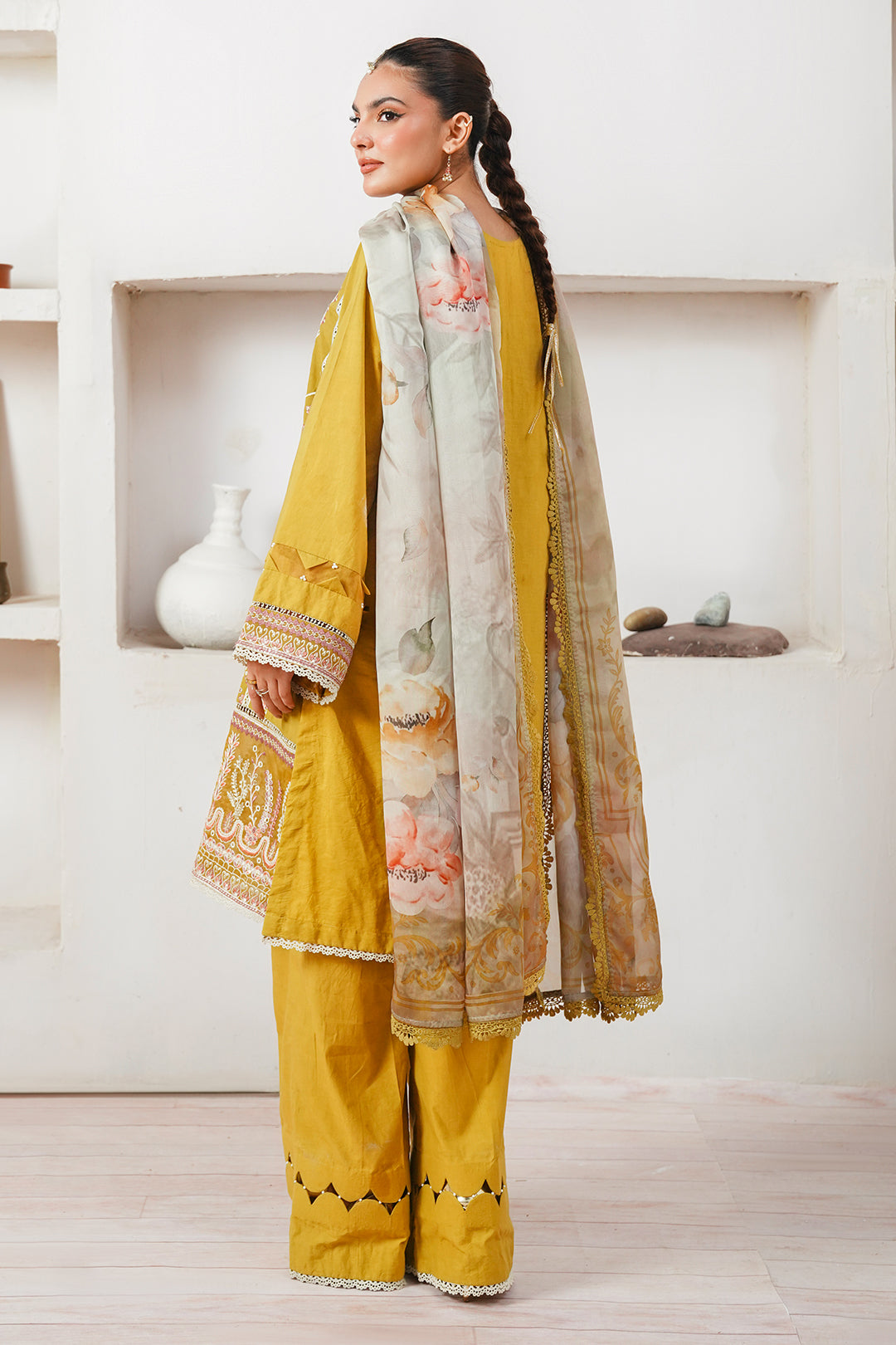 Zellbury | Unstitched 3 Piece Cambric | Embroidered Shirt Shalwar Dupatta - 0156 - House Of Hania