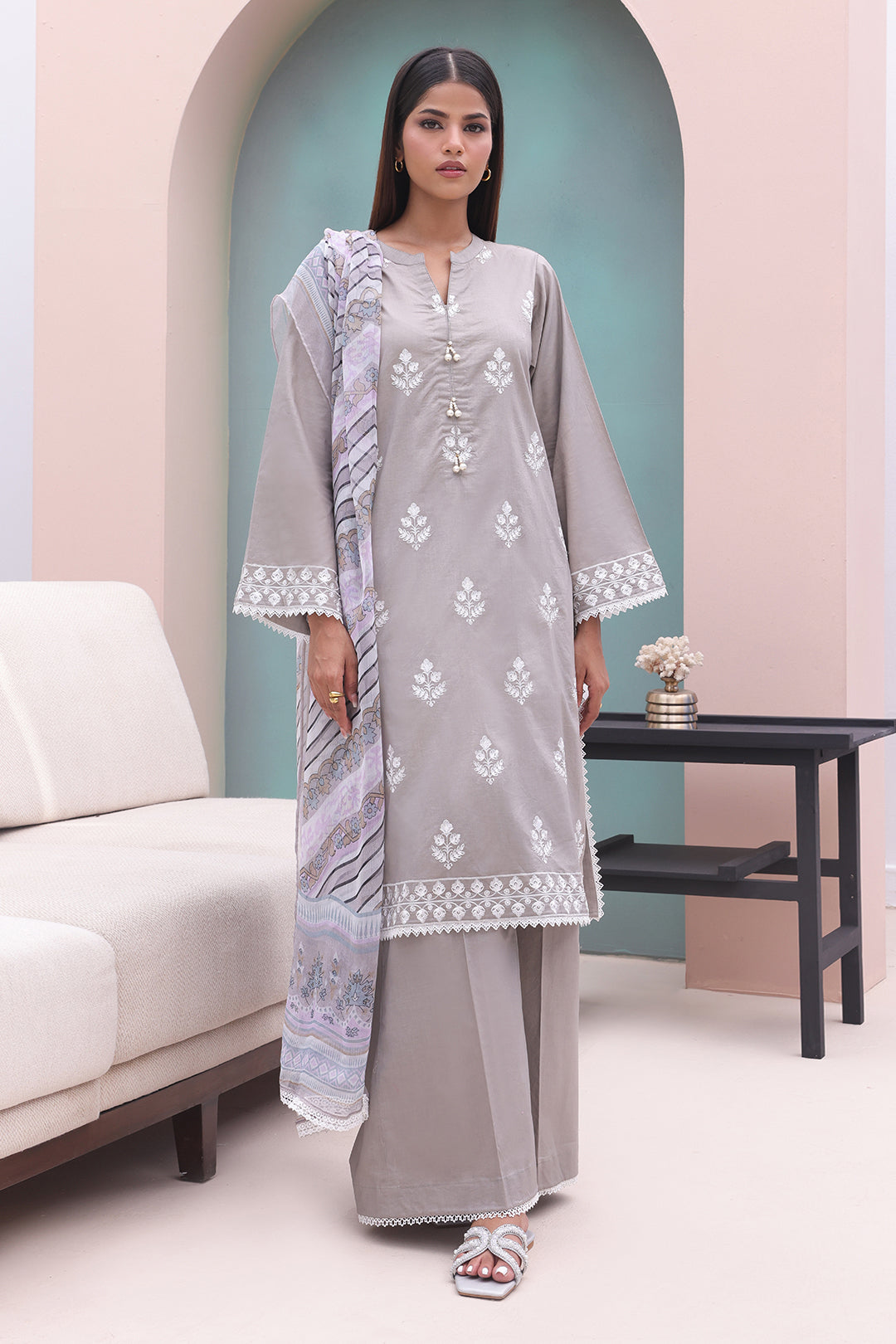 Zellbury | Unstitched 3 Piece Cambric | Embroidered Shirt Shalwar Dupatta - 0601 - House Of Hania