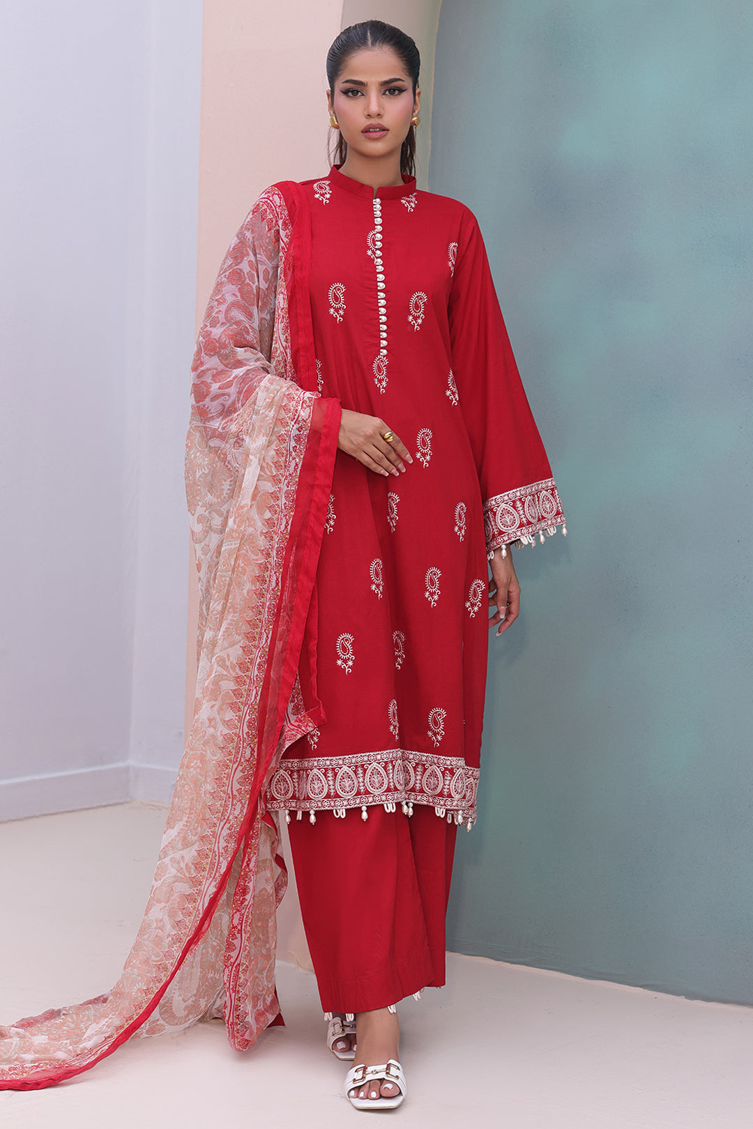 Zellbury | Unstitched 3 Piece Cambric | Embroidered Shirt Shalwar Dupatta - 0602 - House Of Hania