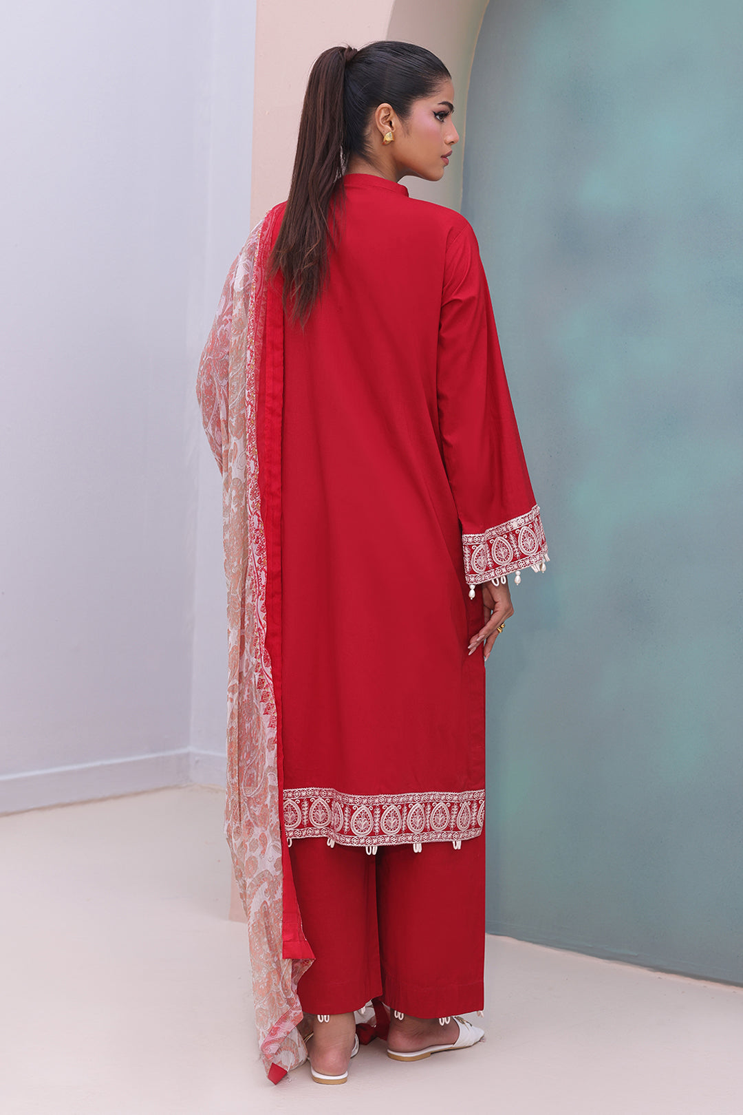 Zellbury | Unstitched 3 Piece Cambric | Embroidered Shirt Shalwar Dupatta - 0602 - House Of Hania