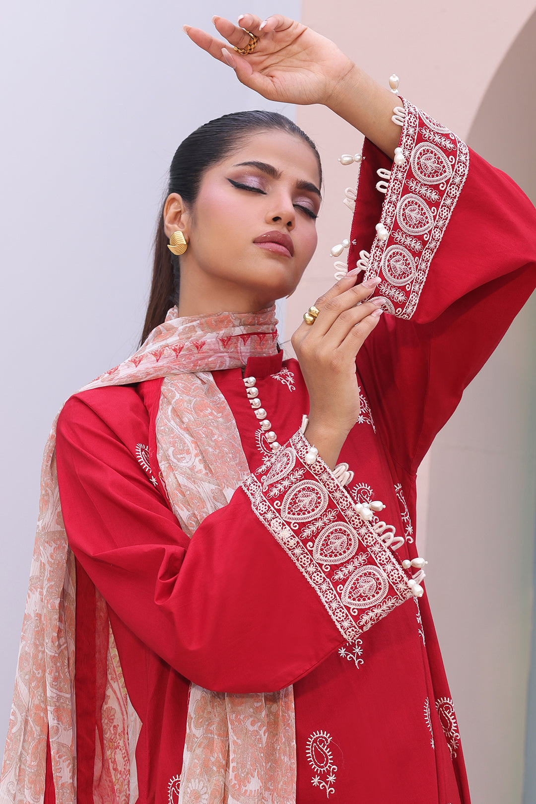 Zellbury | Unstitched 3 Piece Cambric | Embroidered Shirt Shalwar Dupatta - 0602 - House Of Hania