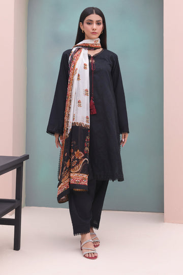 Zellbury | Unstitched 3 Piece Cambric | Embroidered Shirt Shalwar Dupatta - 0605 - House Of Hania