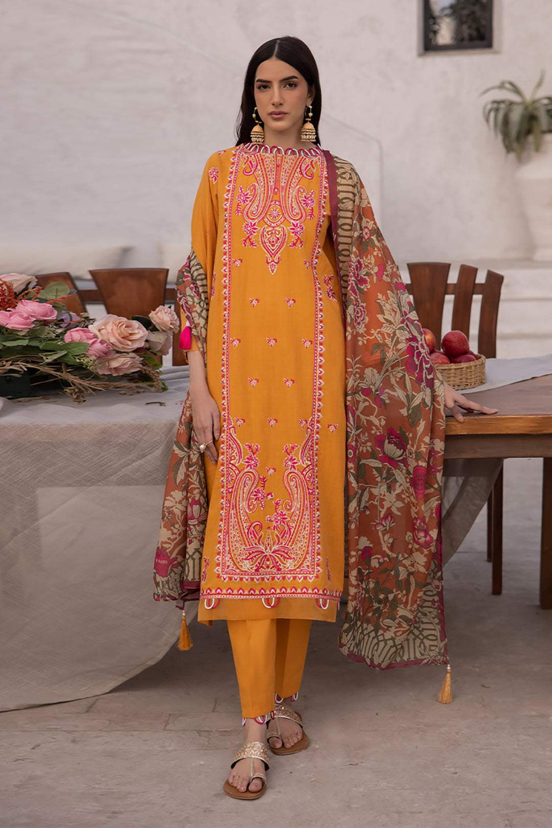 Zellbury | Unstitched 3 Piece Cambric | Embroidered Shirt Shalwar Dupatta - 1142 - House Of Hania