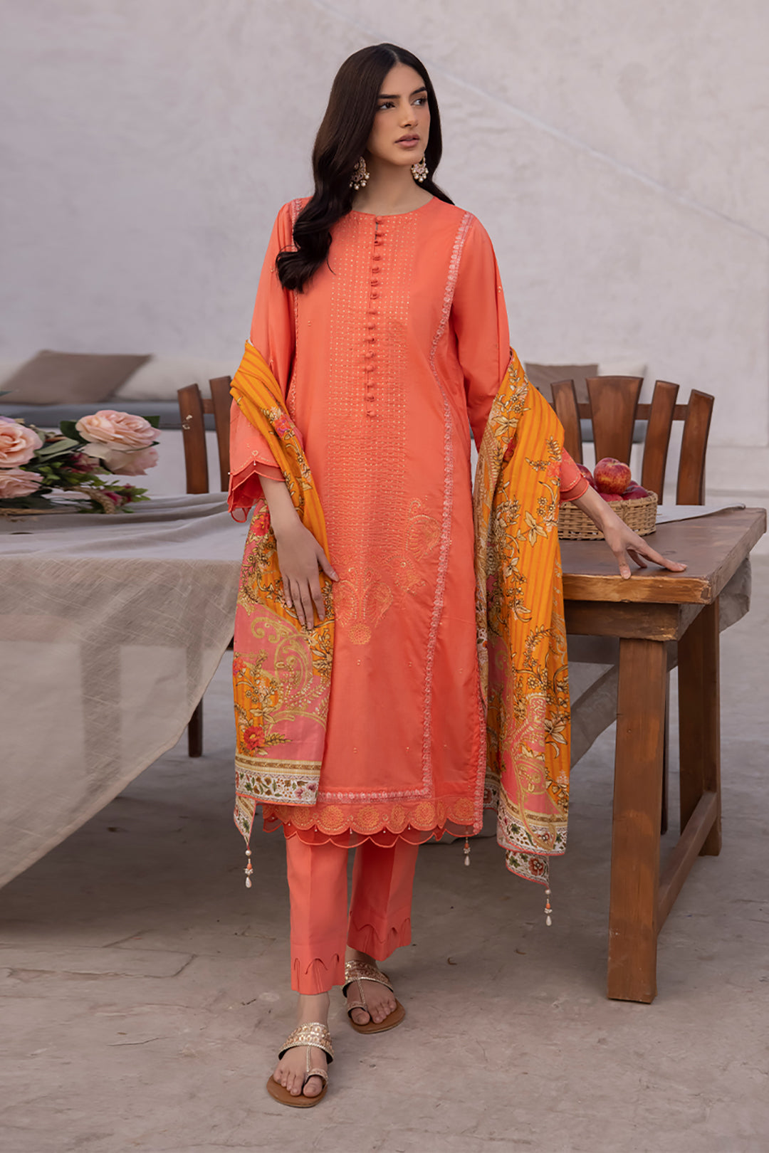 Zellbury | Unstitched 3 Piece Cambric | Embroidered Shirt Shalwar Dupatta - 1143 - House Of Hania