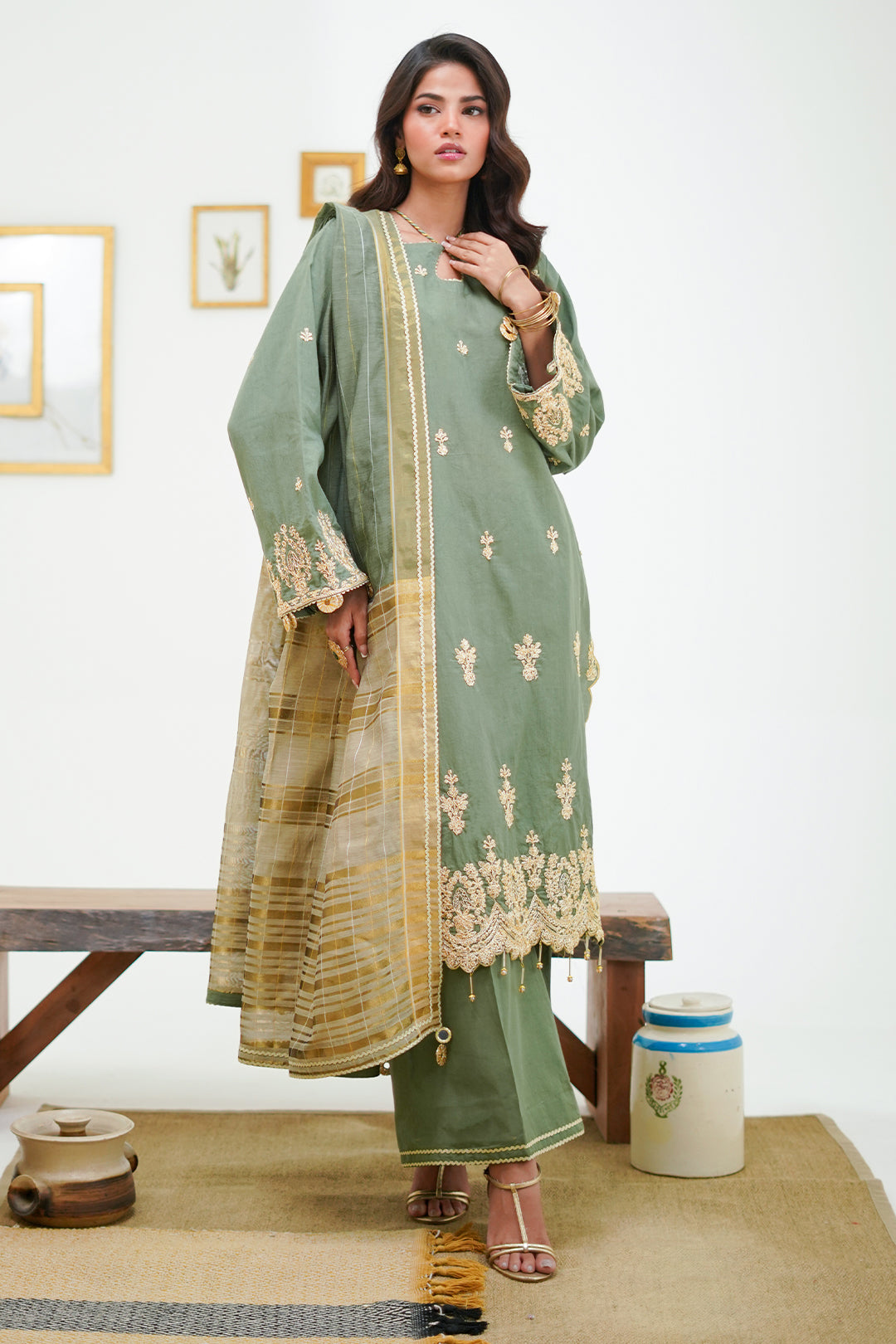 Zellbury | Unstitched 3 Piece Cambric | Embroidered Shirt Shalwar Dupatta - 1284 - House Of Hania