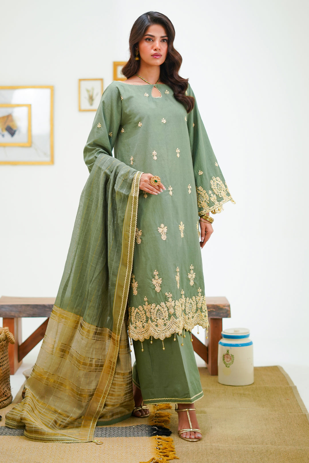 Zellbury | Unstitched 3 Piece Cambric | Embroidered Shirt Shalwar Dupatta - 1284 - House Of Hania