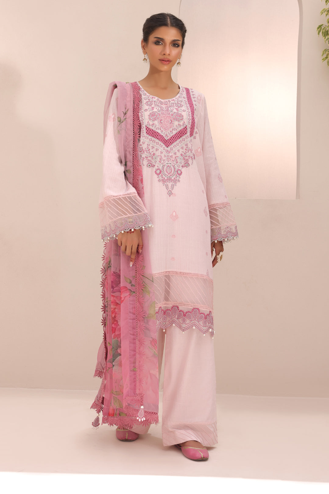 Zellbury | Unstitched 3 Piece Cambric | Embroidered Shirt Shalwar Dupatta - 1543 - House Of Hania