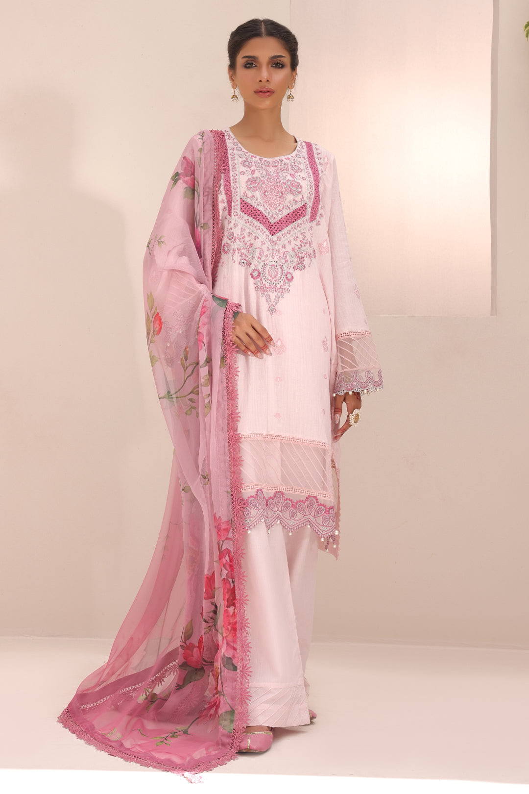 Zellbury | Unstitched 3 Piece Cambric | Embroidered Shirt Shalwar Dupatta - 1543 - House Of Hania