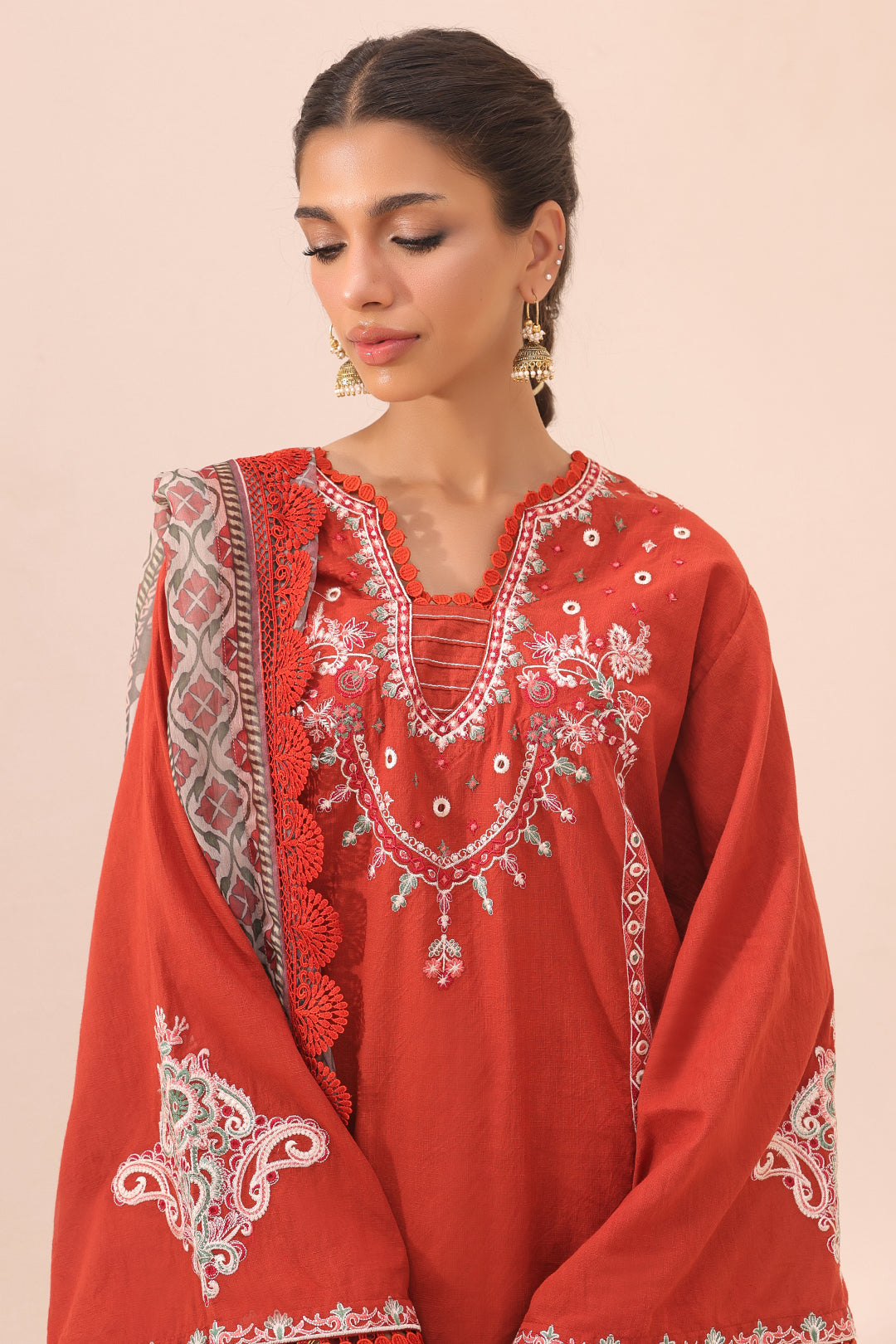 Zellbury | Unstitched 3 Piece Cambric | Embroidered Shirt Shalwar Dupatta - 1544 - House Of Hania