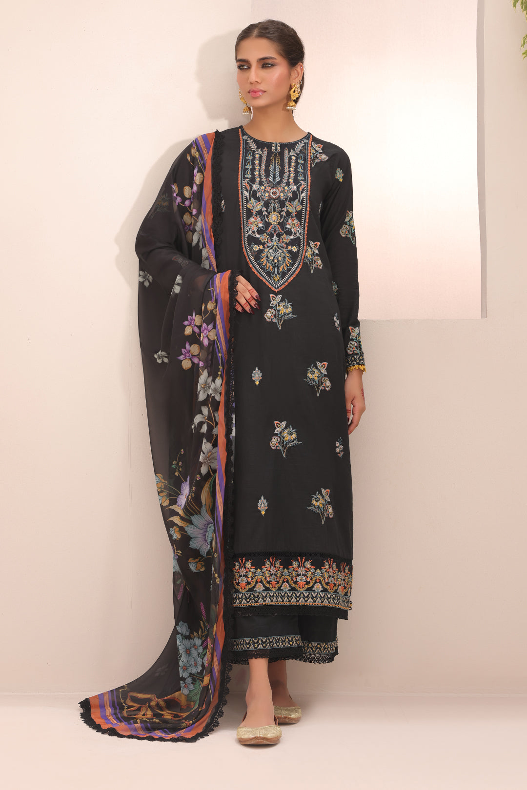 Zellbury | Unstitched 3 Piece Cambric | Embroidered Shirt Shalwar Dupatta - 1547 - House Of Hania