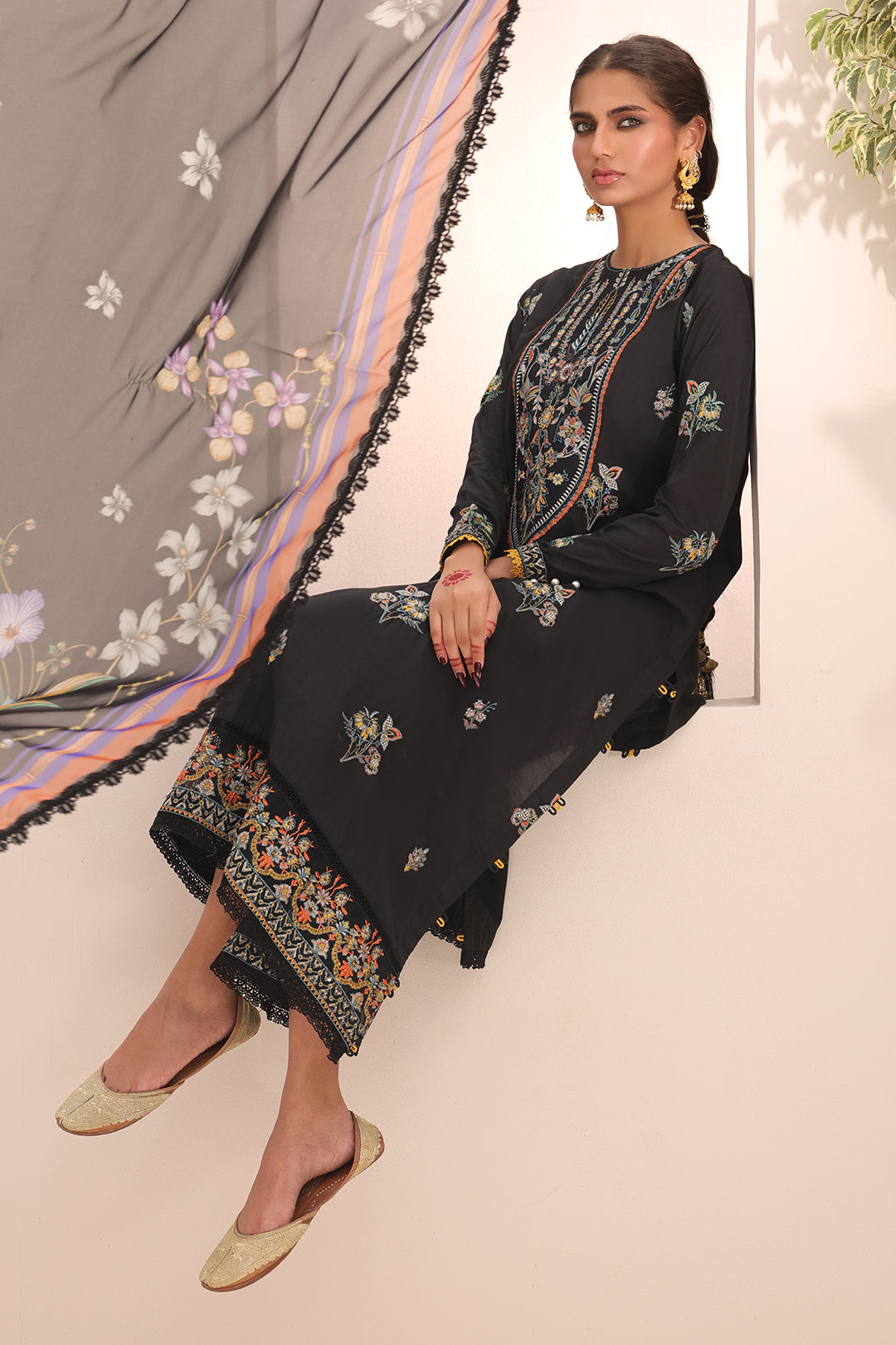 Zellbury | Unstitched 3 Piece Cambric | Embroidered Shirt Shalwar Dupatta - 1547 - House Of Hania