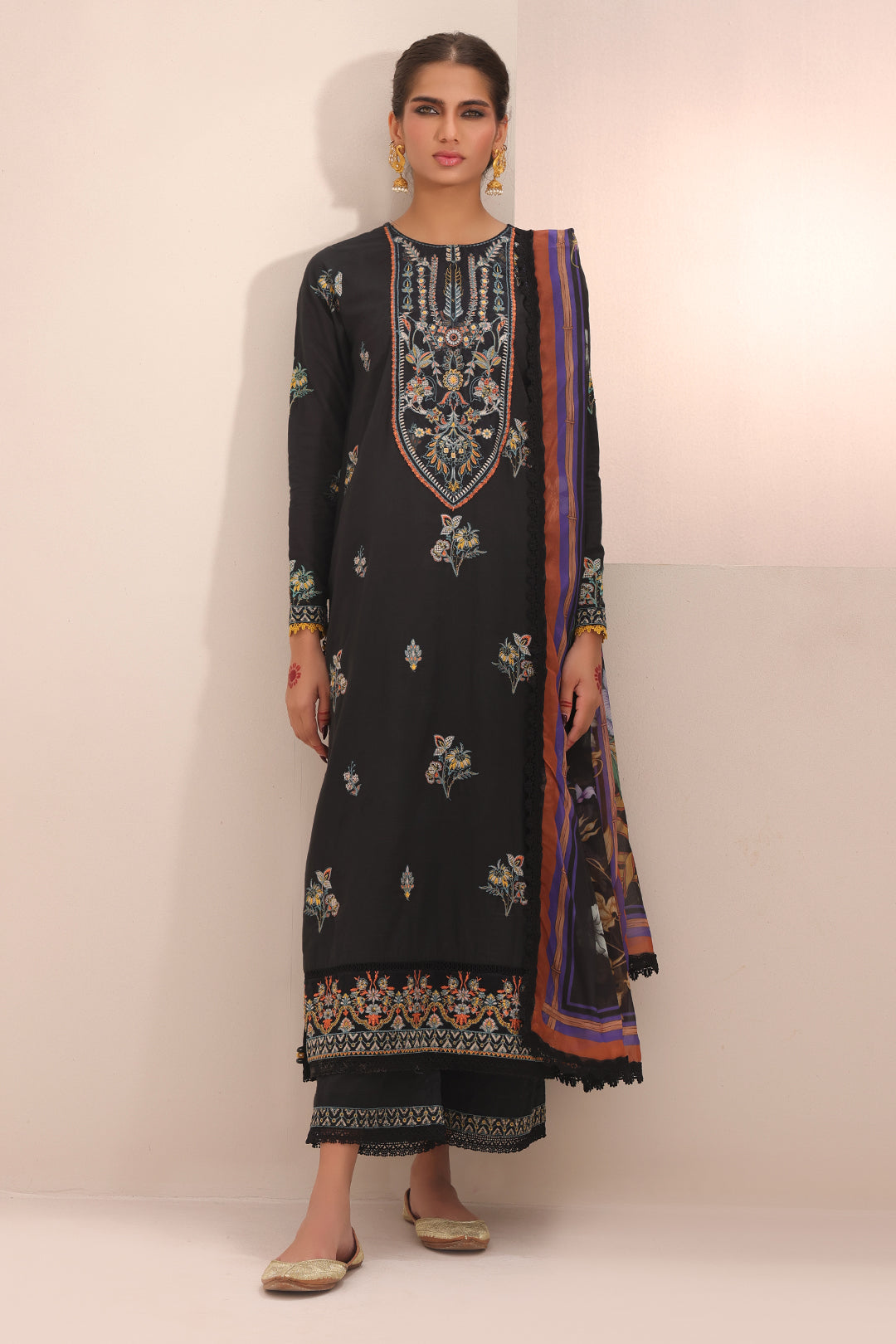 Zellbury | Unstitched 3 Piece Cambric | Embroidered Shirt Shalwar Dupatta - 1547 - House Of Hania