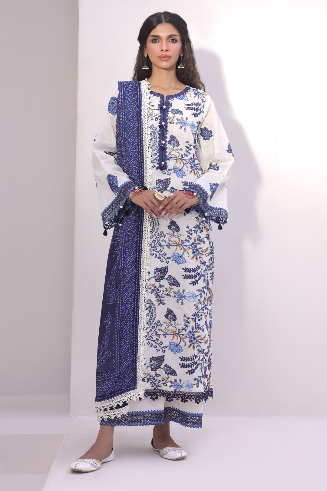Zellbury | Unstitched 3 Piece Cambric | Embroidered Shirt Shalwar Dupatta - 1554 - House Of Hania