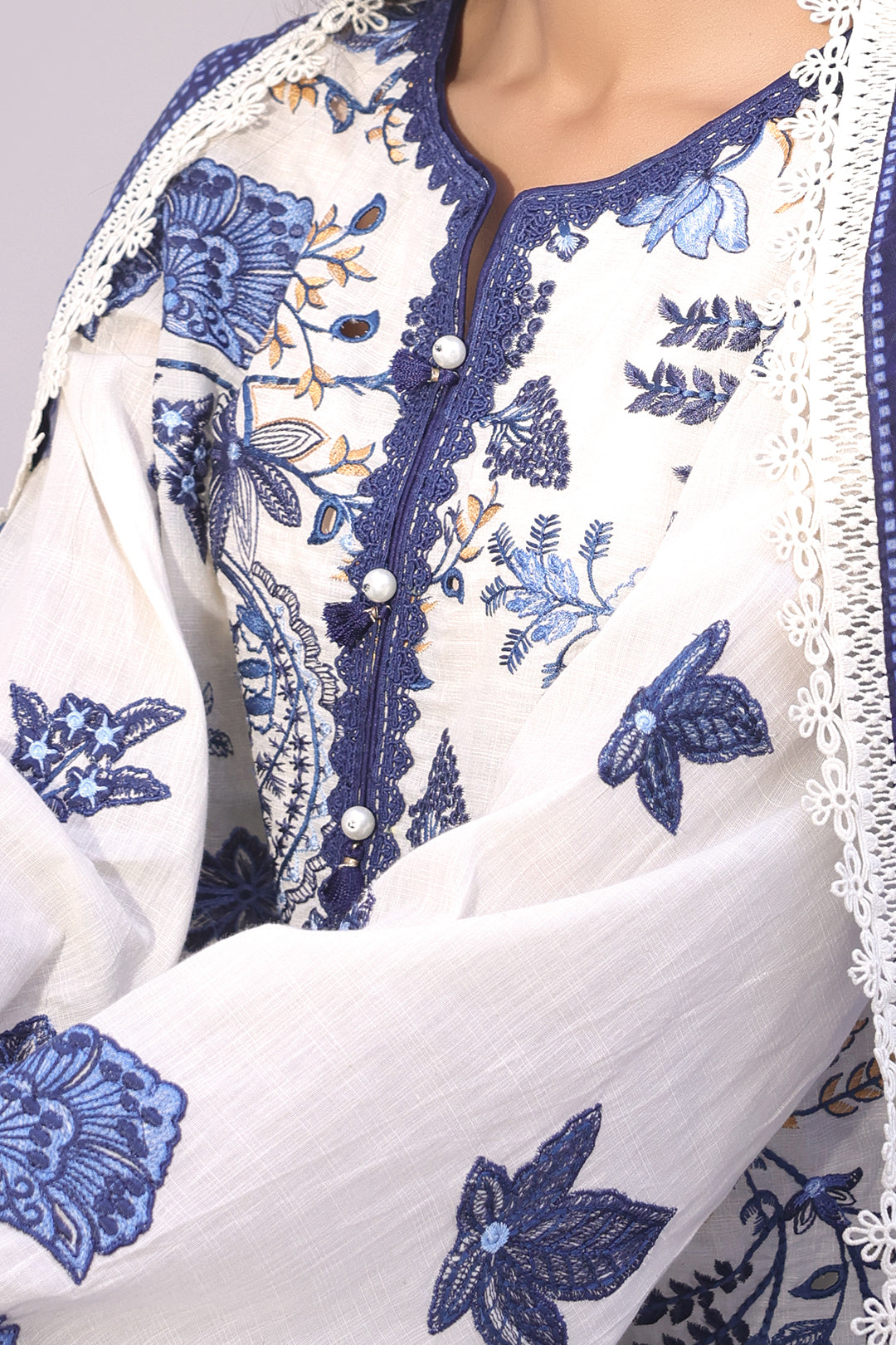 Zellbury | Unstitched 3 Piece Cambric | Embroidered Shirt Shalwar Dupatta - 1554 - House Of Hania