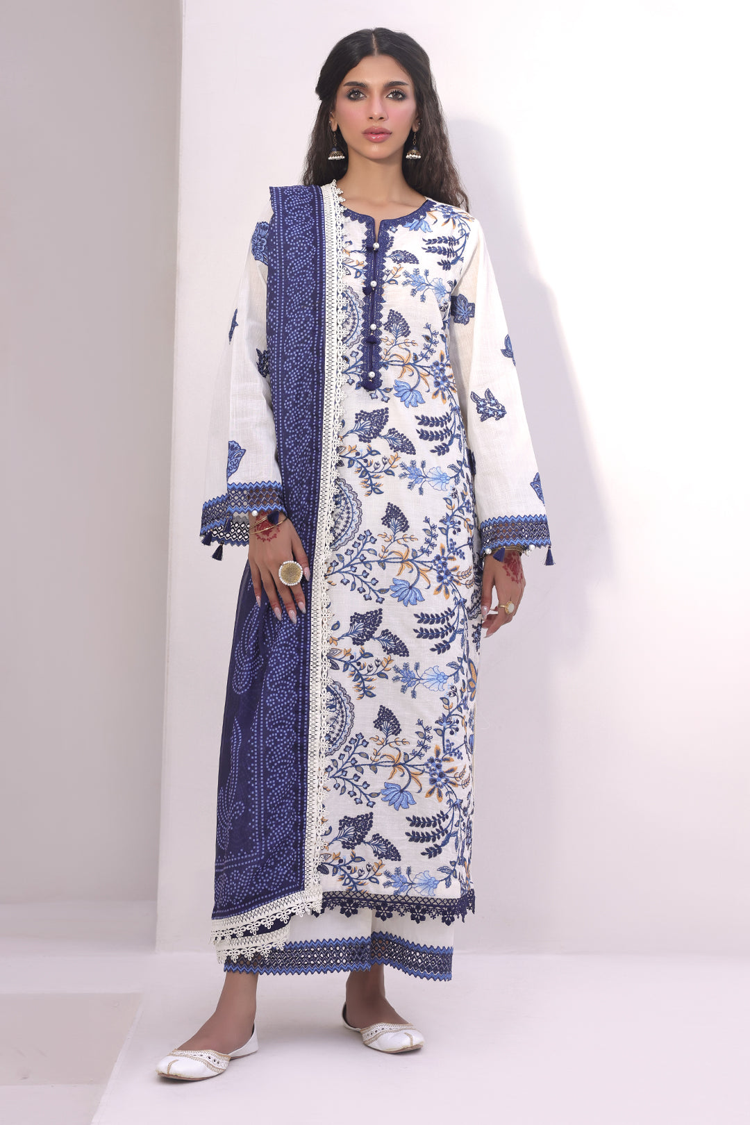 Zellbury | Unstitched 3 Piece Cambric | Embroidered Shirt Shalwar Dupatta - 1554 - House Of Hania