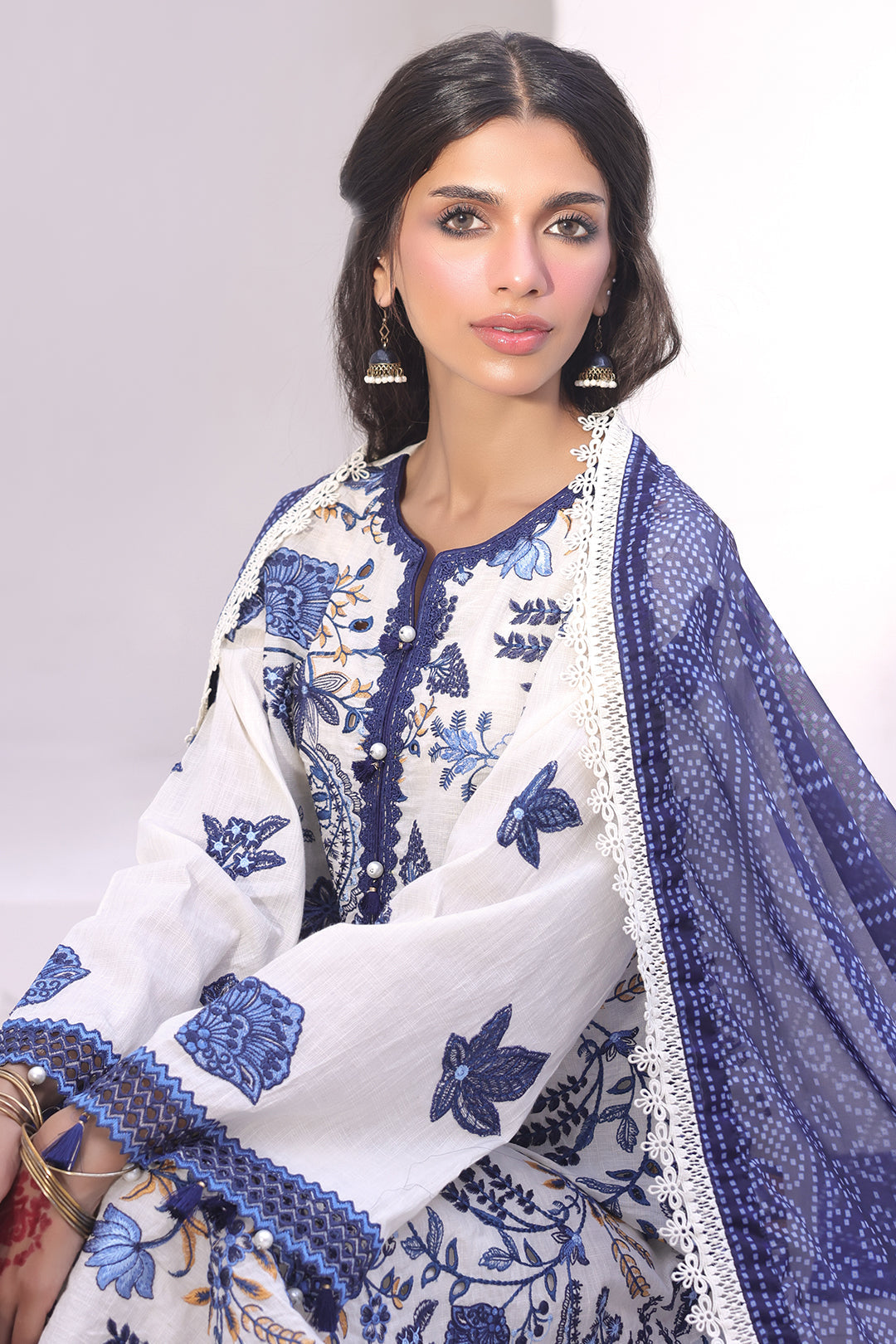 Zellbury | Unstitched 3 Piece Cambric | Embroidered Shirt Shalwar Dupatta - 1554 - House Of Hania