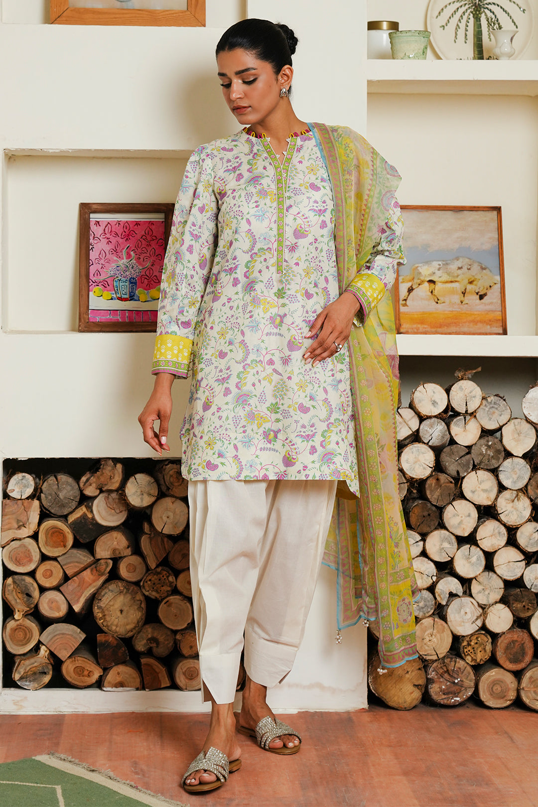 Zellbury | Unstitched 3 Piece Cambric | Shirt Shalwar Dupatta - 0032 - House Of Hania