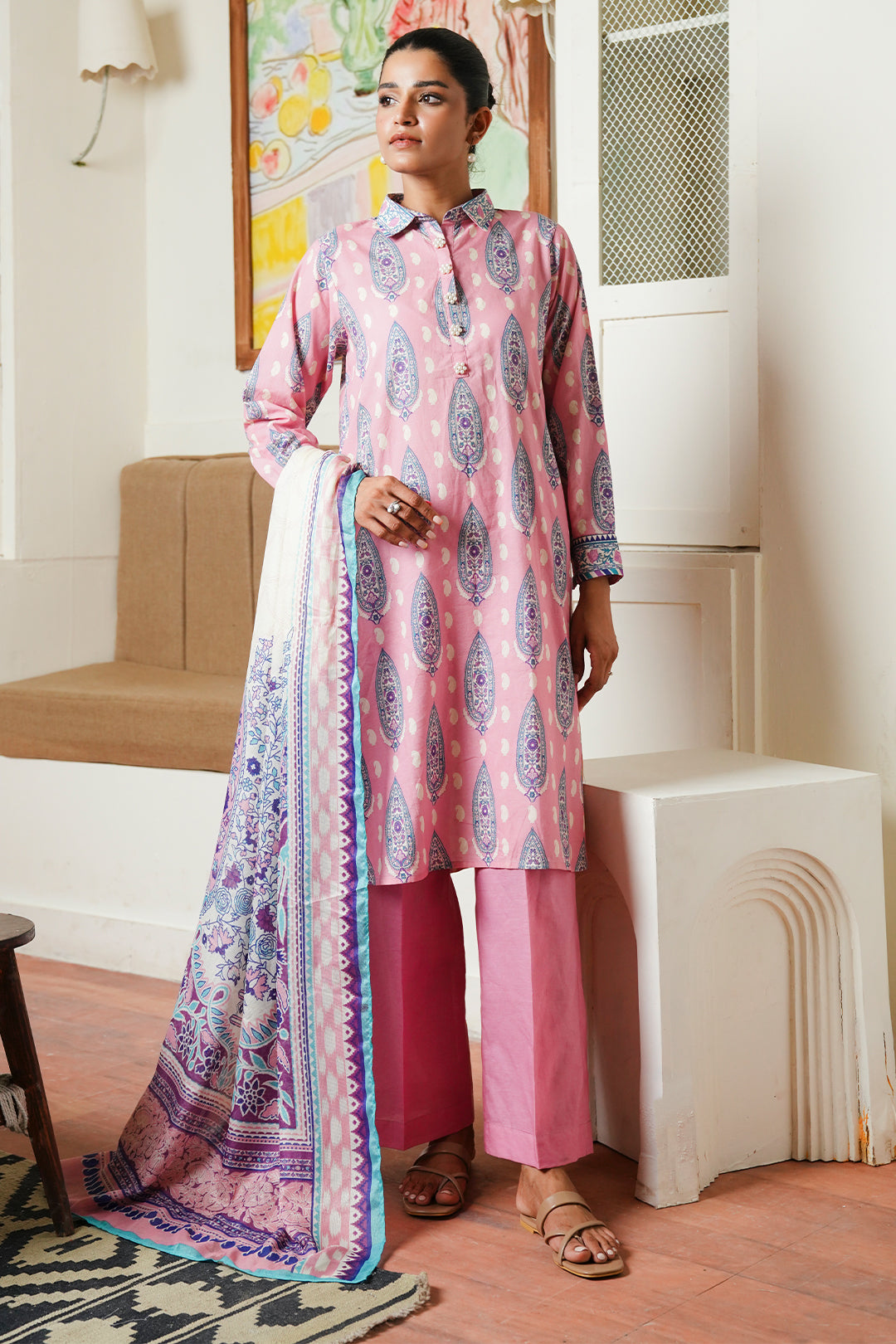 Zellbury | Unstitched 3 Piece Cambric | Shirt Shalwar Dupatta - 0035 - House Of Hania